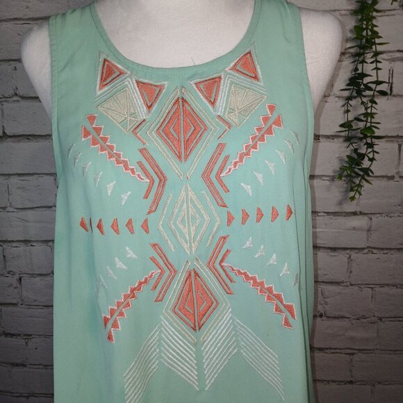 UMGEE USA TANK TOP BLUE TEAL COLOR EMBROIDERED AZTEC DESIGN SIZE LARGE - Picture 7 of 9